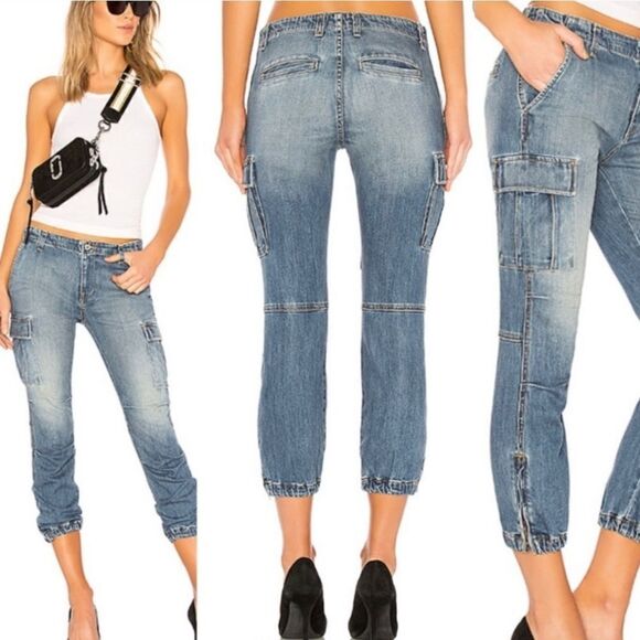 Nili Lotan Cargo Military Cropped Denim Vintage Wash Sz 28